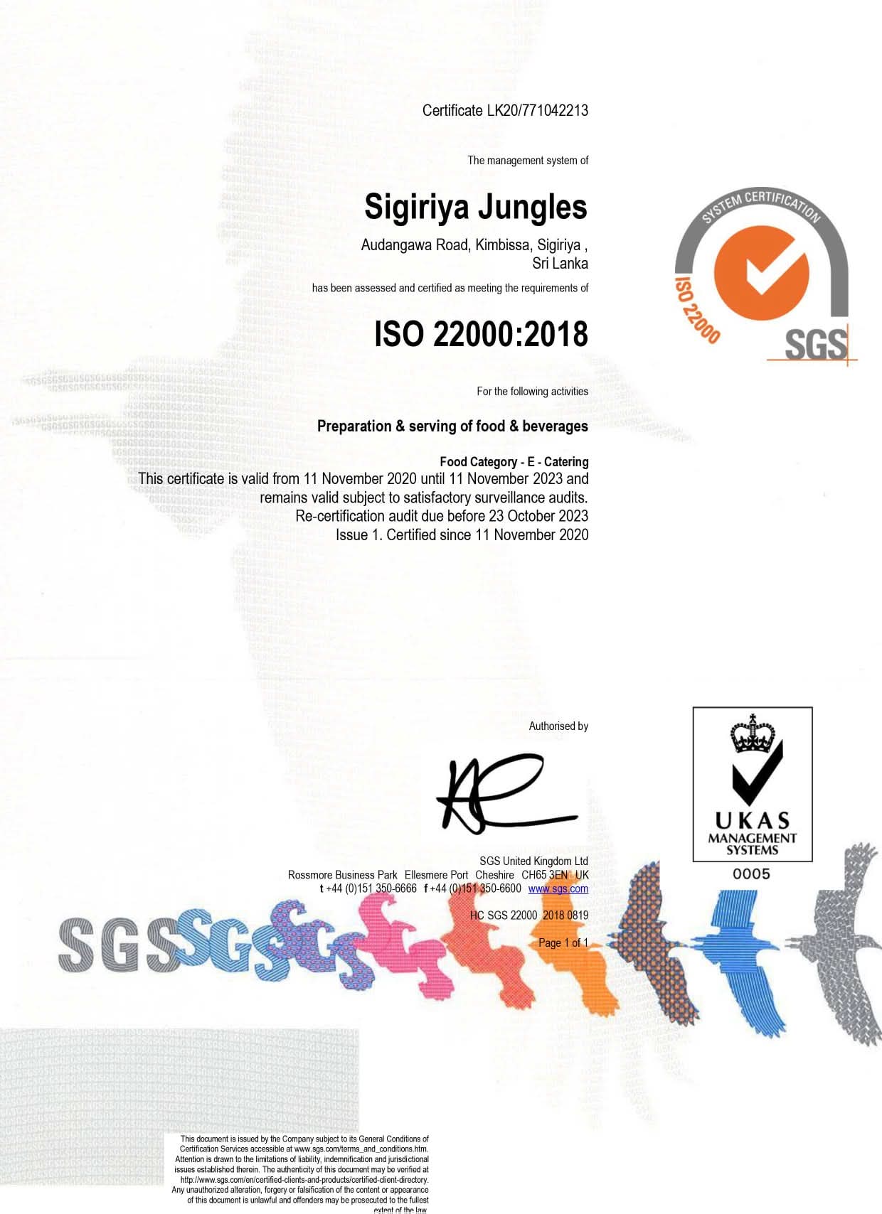 Certified for International Food Safety Standards