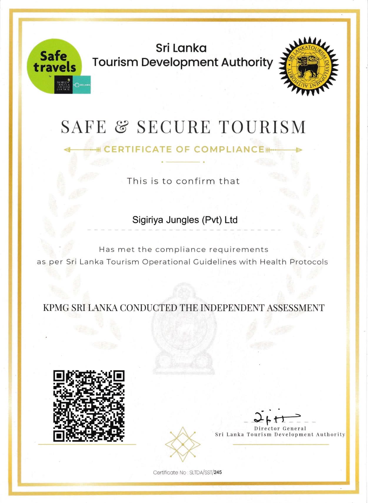 Sigiriya Jungles Safe and Secure Tourism Certification