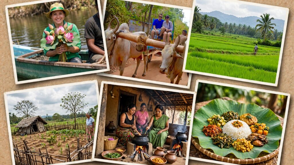 Sigiriya village tour highlights: ox-cart ride, lotus lake boat, wood-fired cooking class and banana leaf lunch
